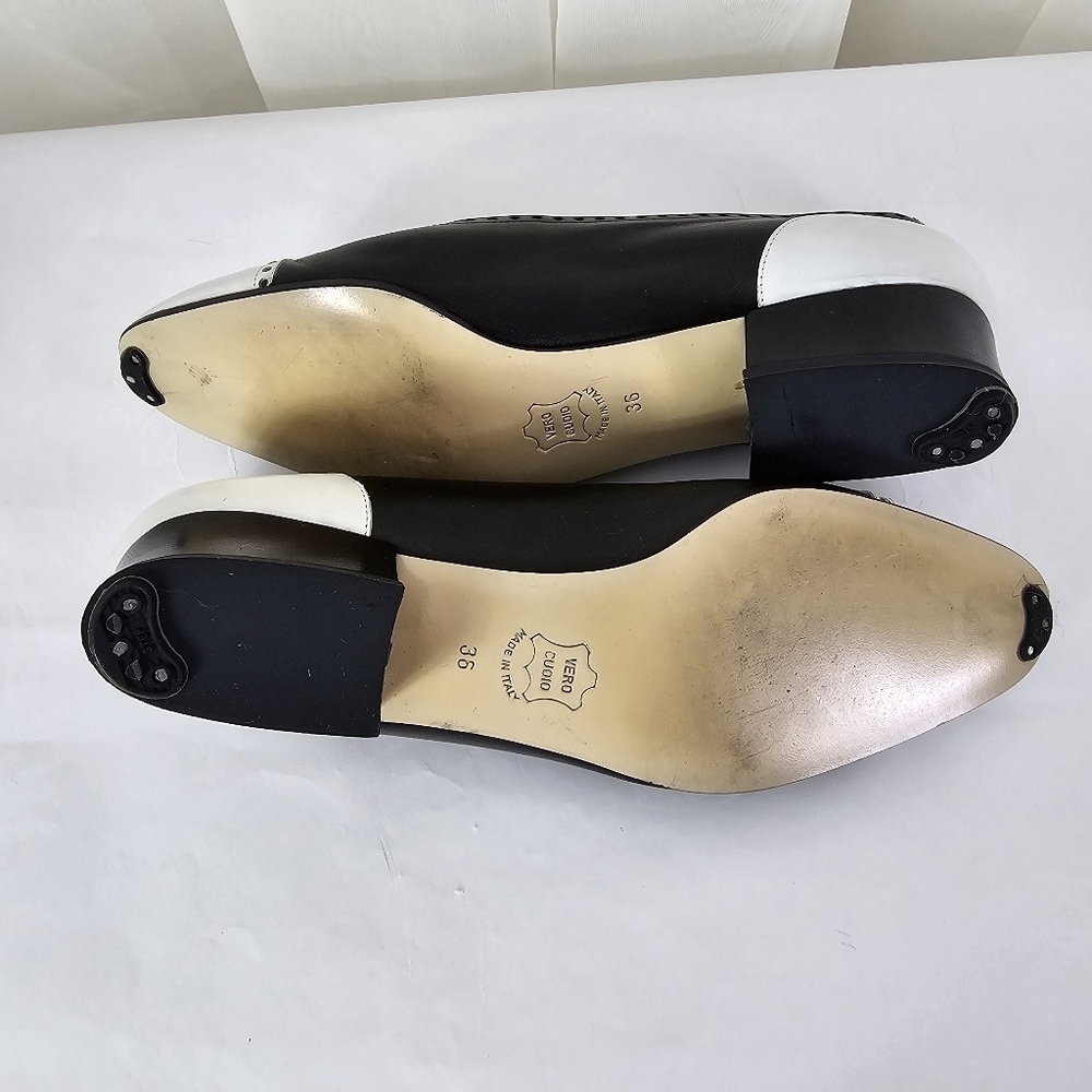 Caiman Leather Wingtip Perforated Pumps Black and White Shoes 36 - Picture 9 of 9